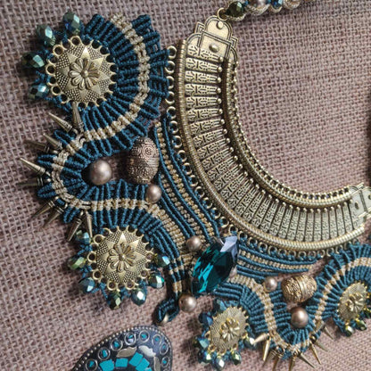 macrame collar style stone necklace and earrings set rama green necklace