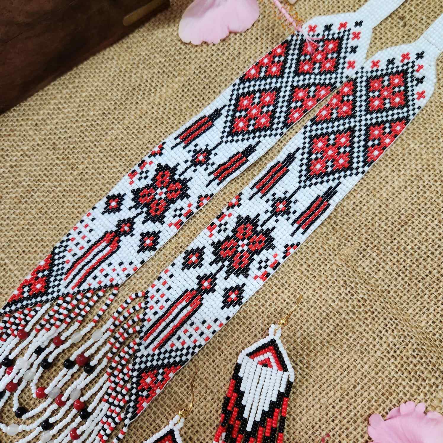 geometric design bead necklace white red layered necklace dangler party wear occasion wedding mehndi sangeet haldi jewellery