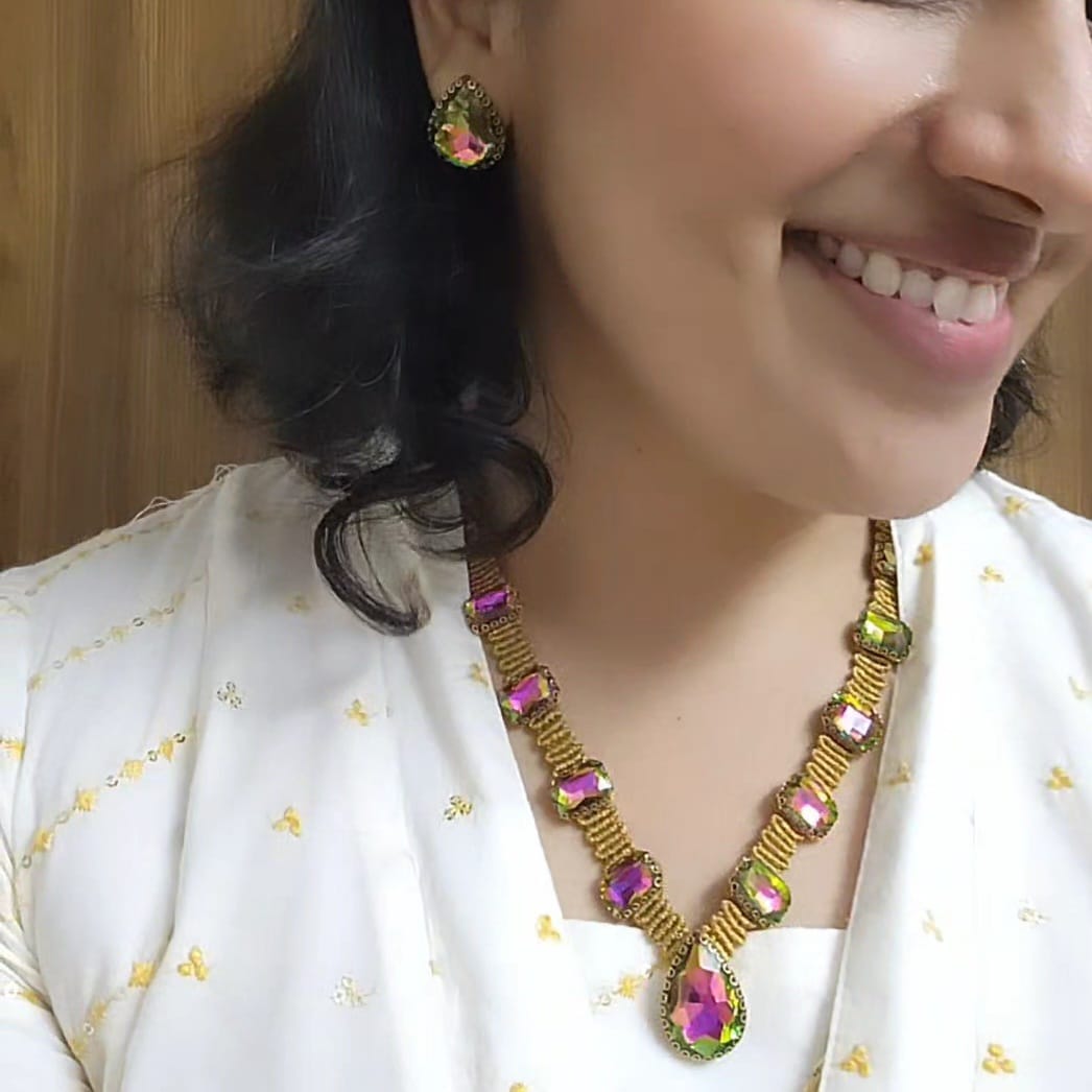 stone necklace gold necklace office wear elegant jewellery set stud earrings multicolour dailywear partywear wedding bridal