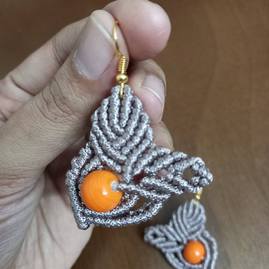 bead macrame earrings with leaves