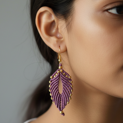 Taruni purple brass bead macrame earrings