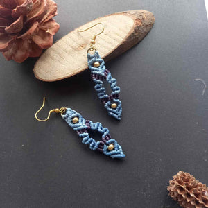 bead earrings macrame earrings zigzag design earrings light blue earrings