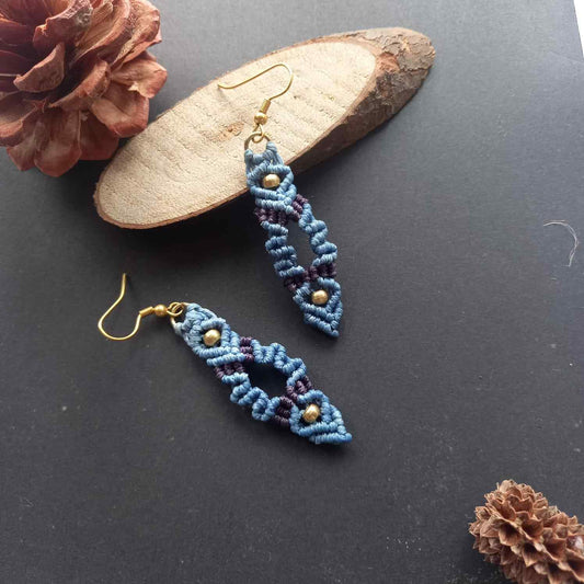 bead earrings macrame earrings zigzag design earrings light blue earrings