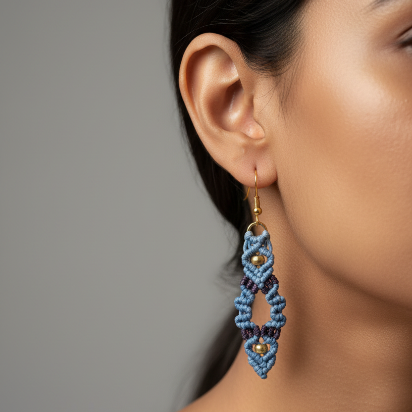 Hastakrita light blue macrame bead earrings