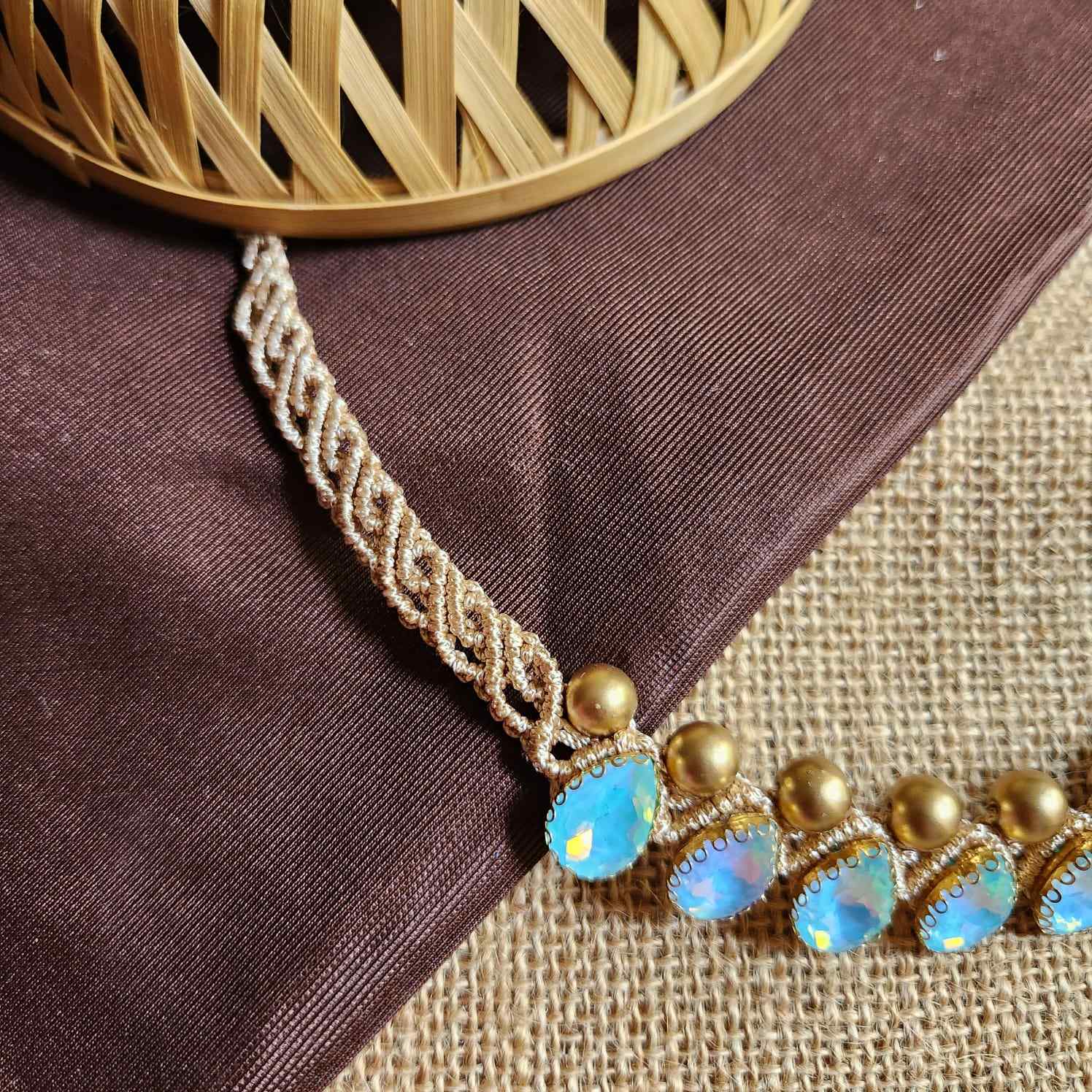 necklace stone jewellery party wedding necklace formal wear macrame necklace set blue gold necklace