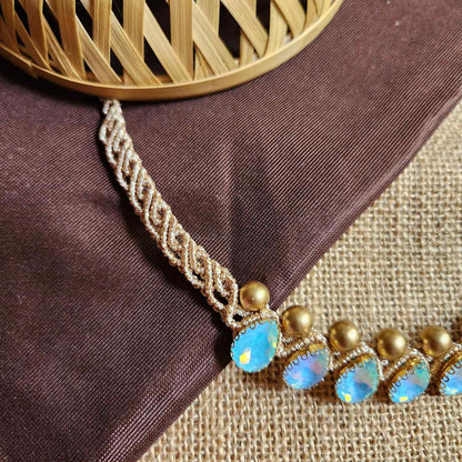 necklace stone jewellery party wedding necklace formal wear macrame necklace set blue gold necklace