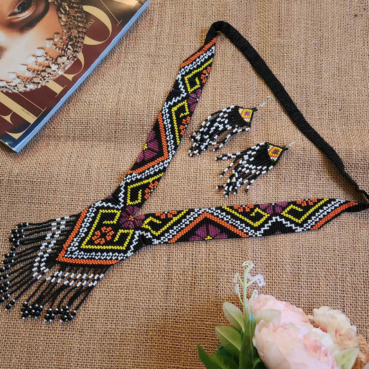 statement bead necklace partywear necklace multi colour necklace for sangeet wedding jewellery floral set bead earrings