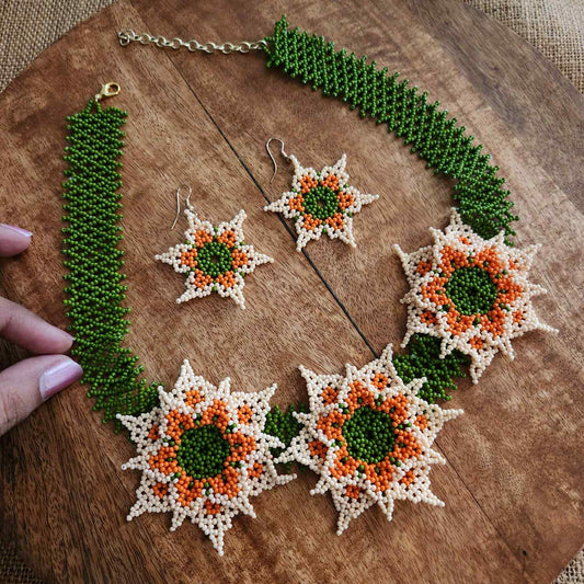 floral necklace bead jewellery short necklace flower motif partywear necklace floral earrings