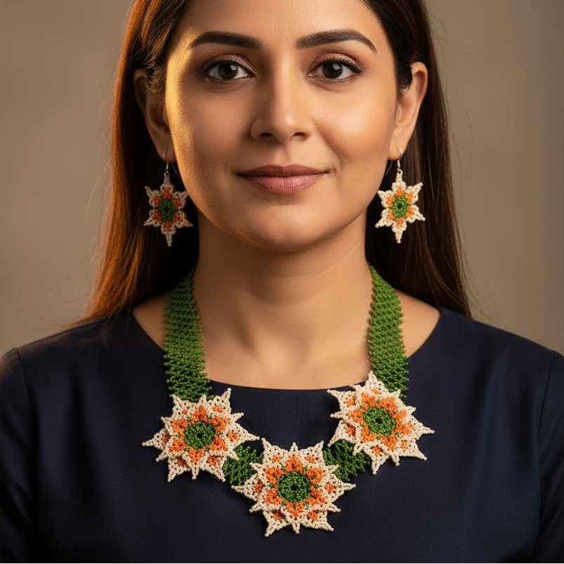 Charitra floral seed bead necklace set