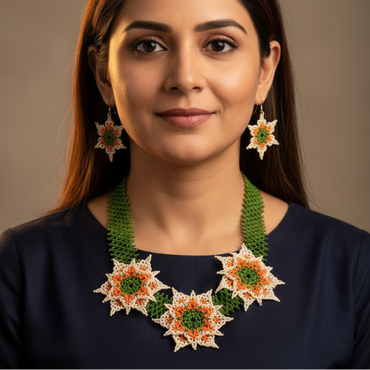 Charitra floral seed bead necklace set
