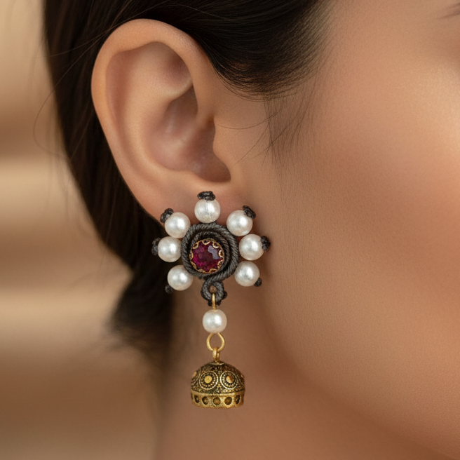Manikarnika macrame jhumki earrings