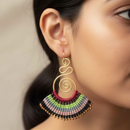 Sarpini multi maroon macrame earrings