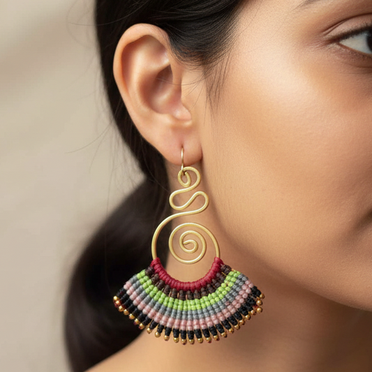 Sarpini multi maroon macrame earrings