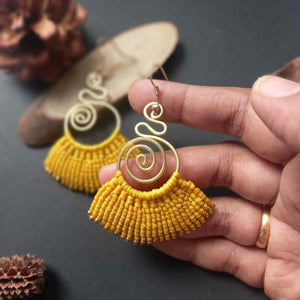 brass earrings macrame earrings yellow earrings party wear earrings gold earrings