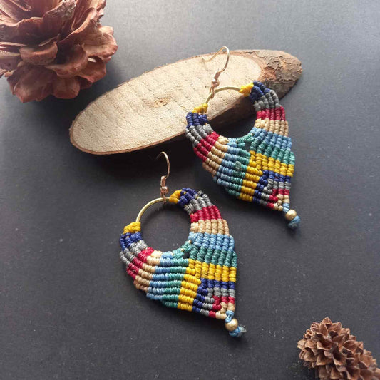 macrame earrings multi coloured earrings long earrings
