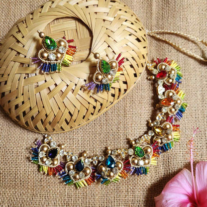 Champa rainbow stone macrame necklace set