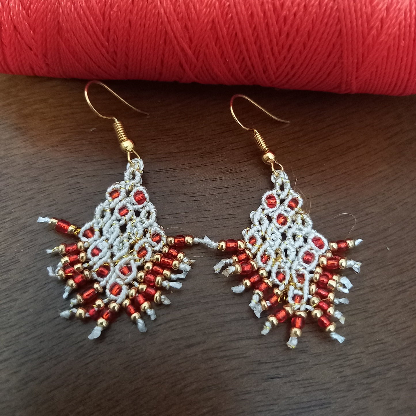 micromacrame dangler earrings with seed beads