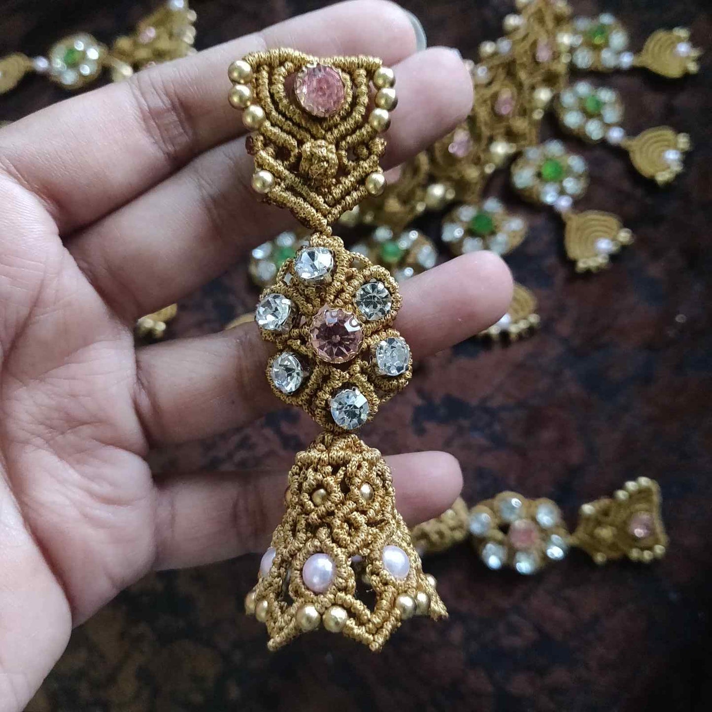 jhumka earrings long earrings jhumki earrings handmade flower earrings macrame earrings bridal wedding jewellery