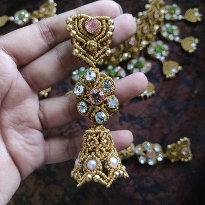 jhumka earrings long earrings jhumki earrings handmade flower earrings macrame earrings bridal wedding jewellery