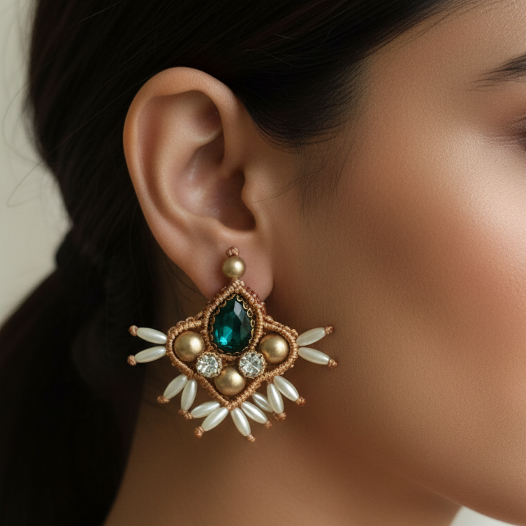 Champa multicolour stone macrame necklace set