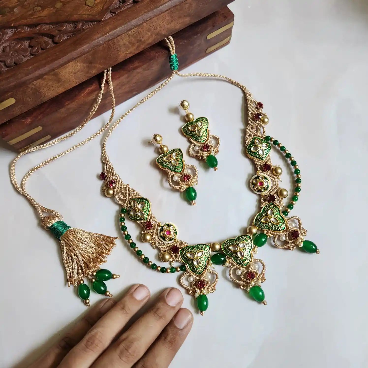 kundan necklace meenakari wedding party-wear necklace gold necklace floral necklace