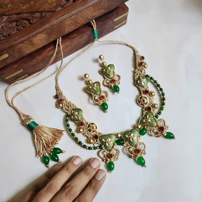kundan necklace meenakari wedding party-wear necklace gold necklace floral necklace