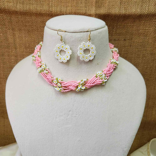 floral necklace bead jewellery short necklace flower motif partywear necklace floral earrings