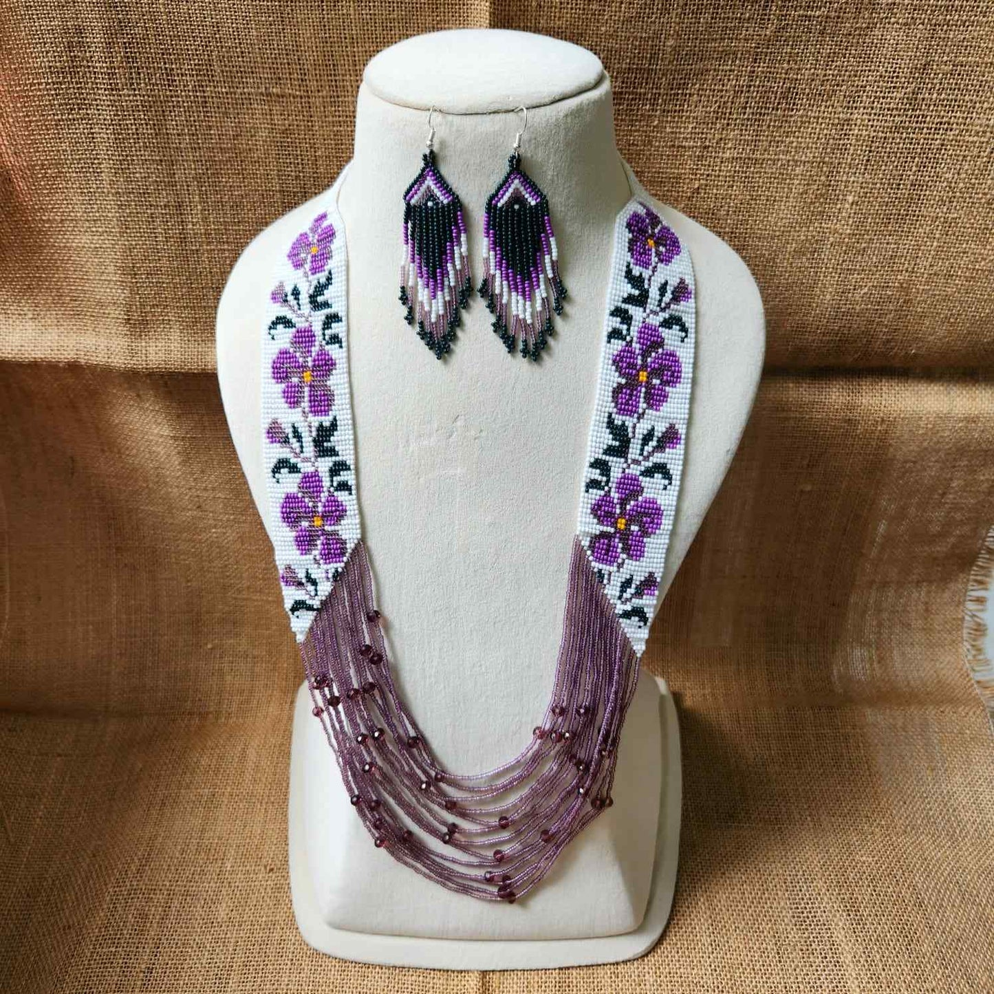 floral necklace white purple flower necklace set crystal bead necklace party wear necklace casual outing occasion wear jewel
