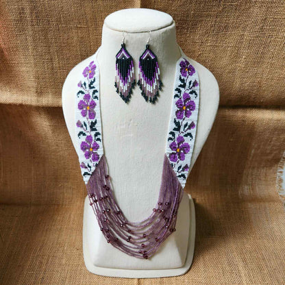 floral necklace white purple flower necklace set crystal bead necklace party wear necklace casual outing occasion wear jewel