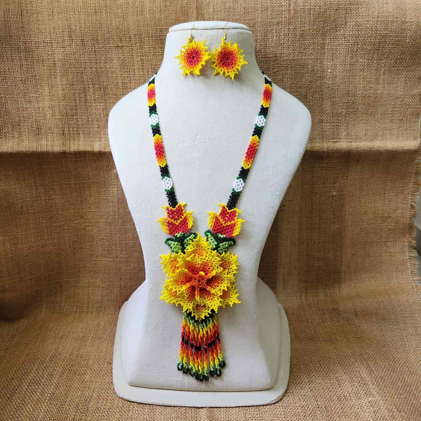 bead necklace flower necklace 3D necklace layer haldi necklace set flower earrings yellow orange necklace