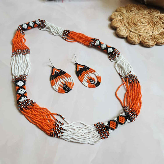bead loom necklace long necklace layer necklace geometric design party necklace for saree formal wear statement necklace set