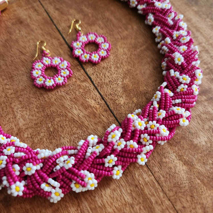 floral necklace bead jewellery short necklace daisy flower motif partywear necklace floral earrings
