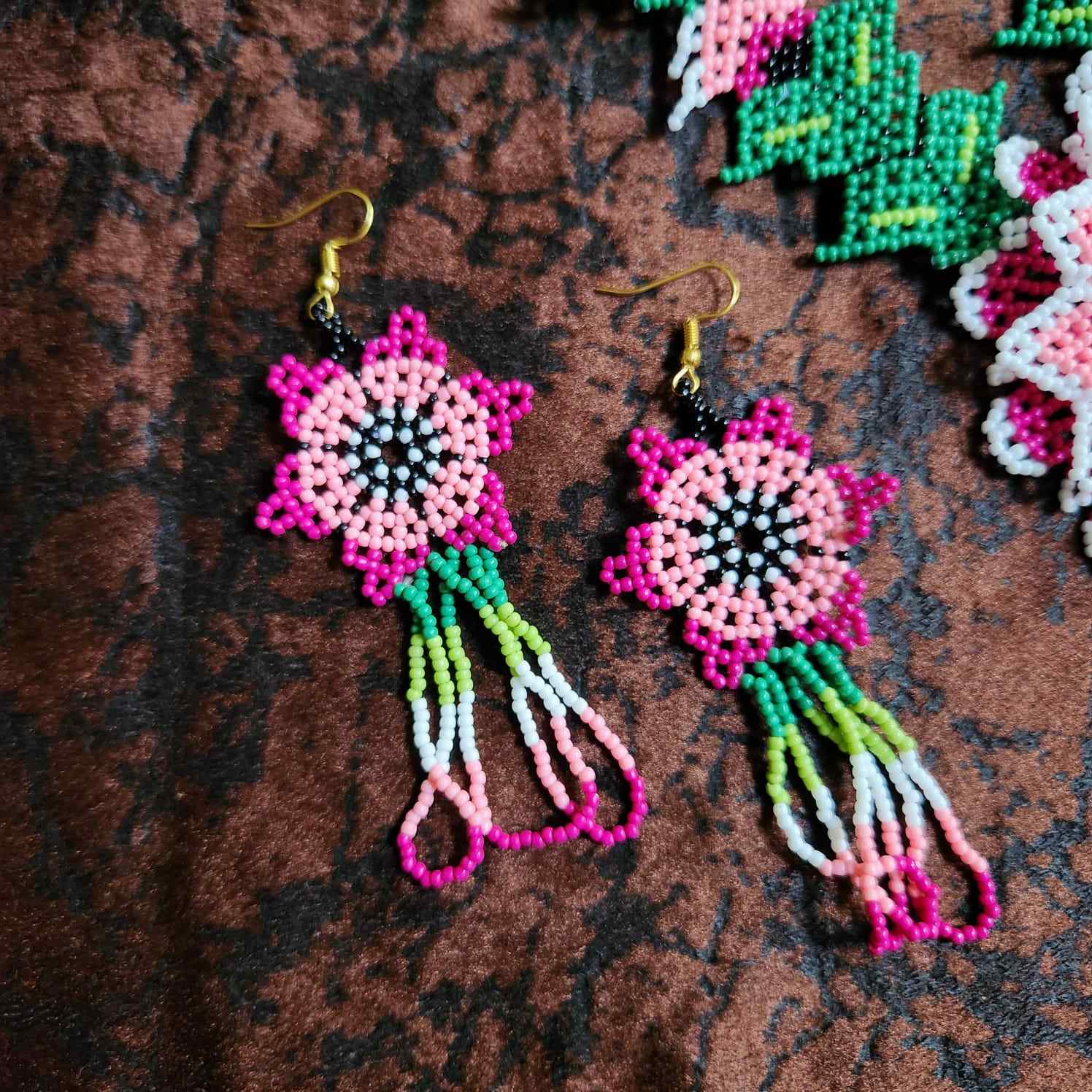 bead necklace flower necklace 3D necklace layer haldi necklace set flower earrings pink necklace
