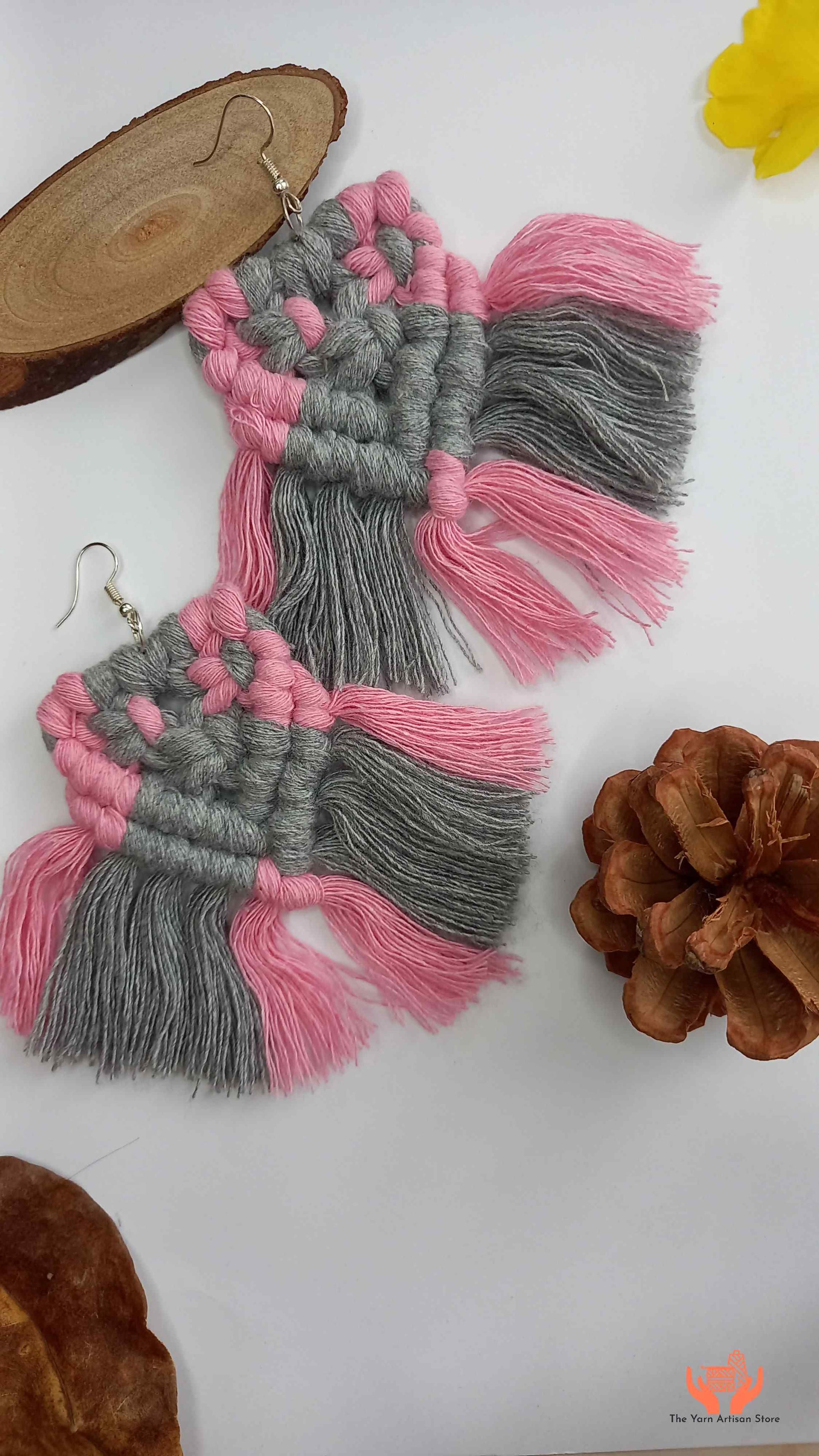 cotton thread macrame dangler earrings with tassels