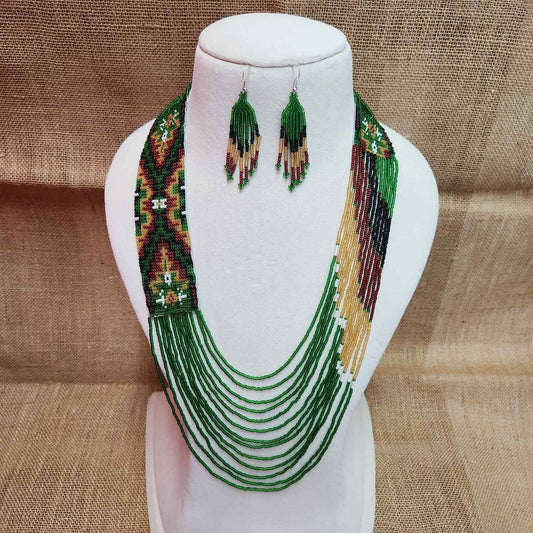 bead loom necklace long necklace layer necklace geometric design party necklace for saree formal wear statement necklace set