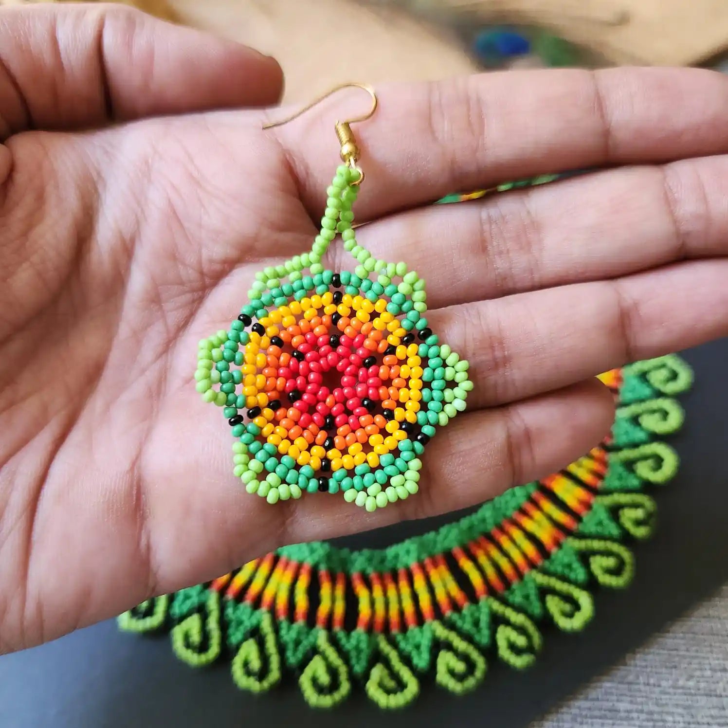 green necklace party office formal wear jewellery colourful floral flower casual daily wear for suits kurtis sarees