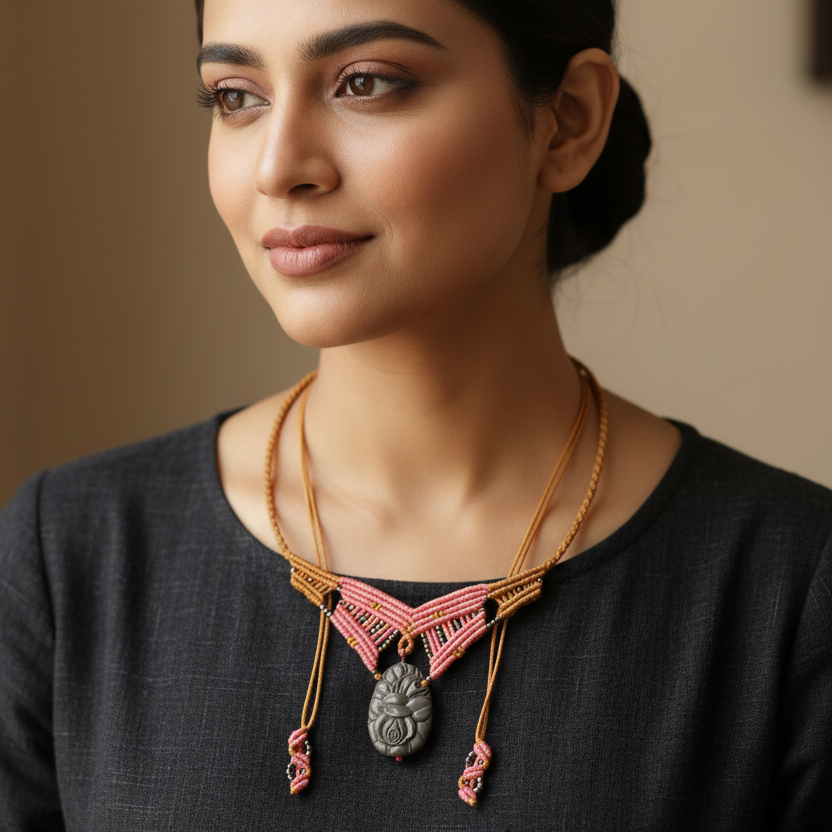 Gulabi macrame statement necklace