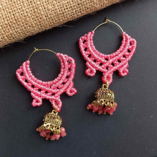 hoop with bead macrame work with jhumki attachment