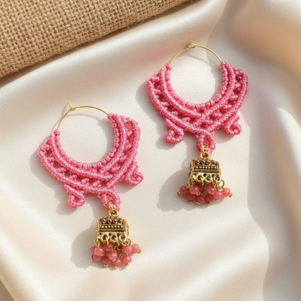 hoop with bead macrame work with jhumki attachment