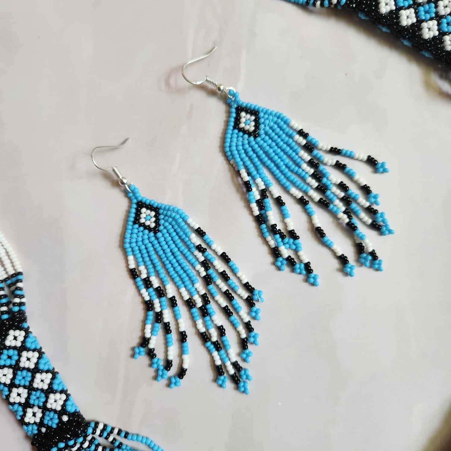 bead loom necklace long necklace layer necklace geometric design party necklace for saree formal wear statement necklace set