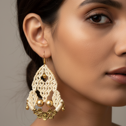Pushparatna large macrame dangler earrings