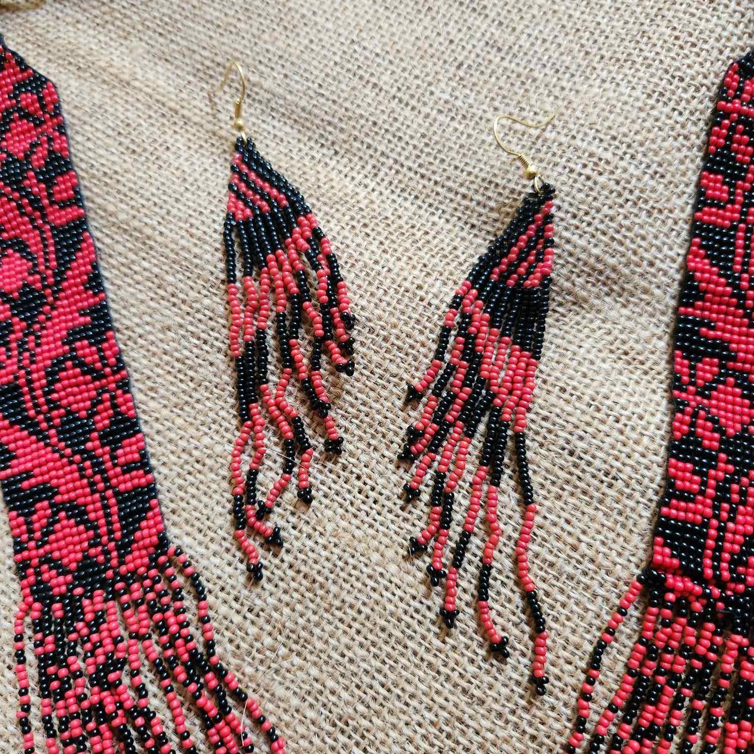 red black floral necklace coral necklace party necklace function wedding mehendi sangeet gift for her