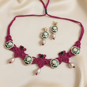 Ujjaini green lotus macrame necklace set
