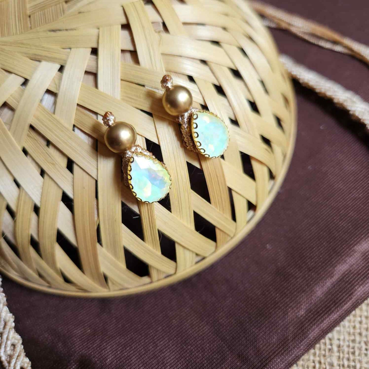 necklace stone jewellery party wedding necklace formal wear macrame necklace set green gold necklace