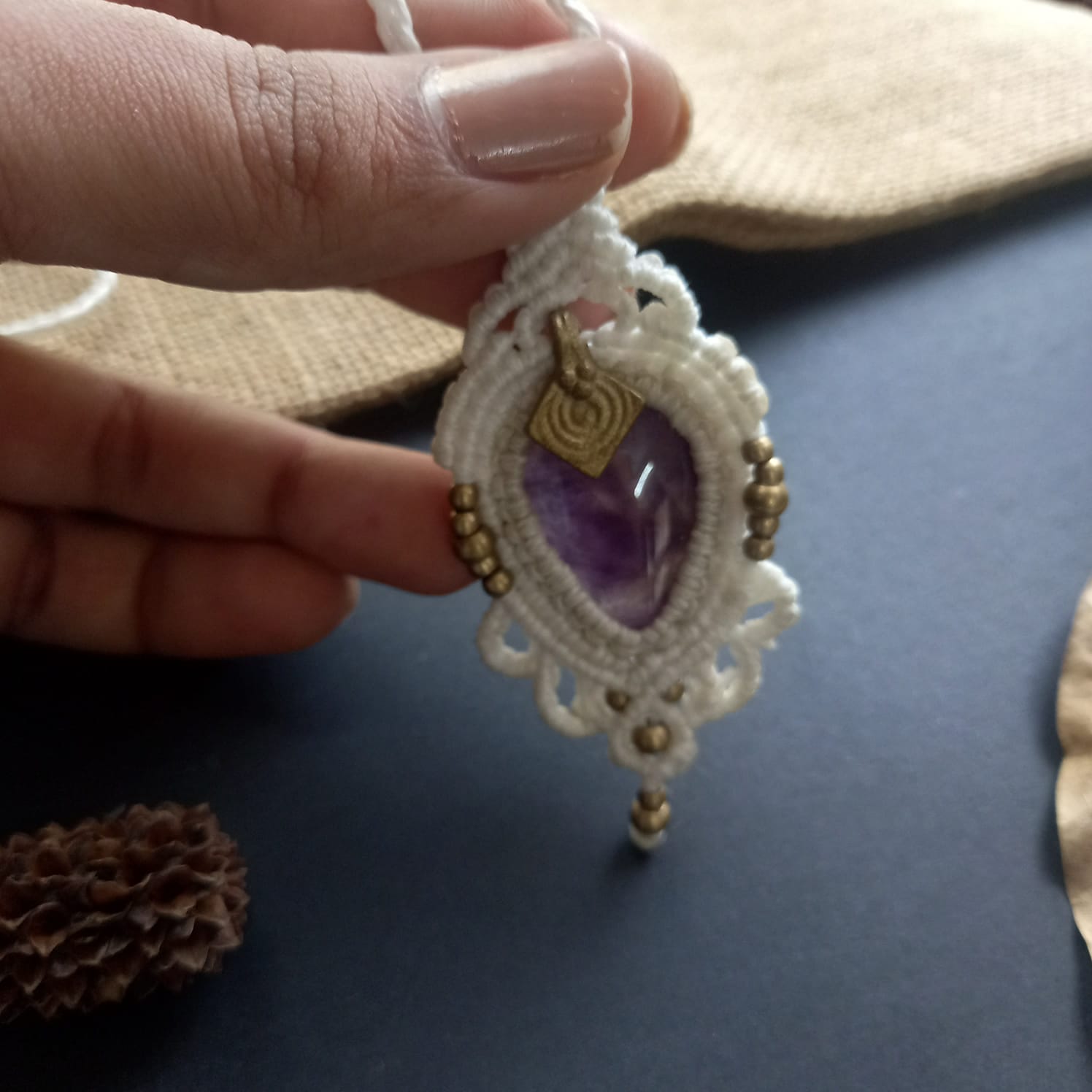 macrame pendant delicate amethyst jewellery minimalist jewellery stone pendant necklace bead necklace