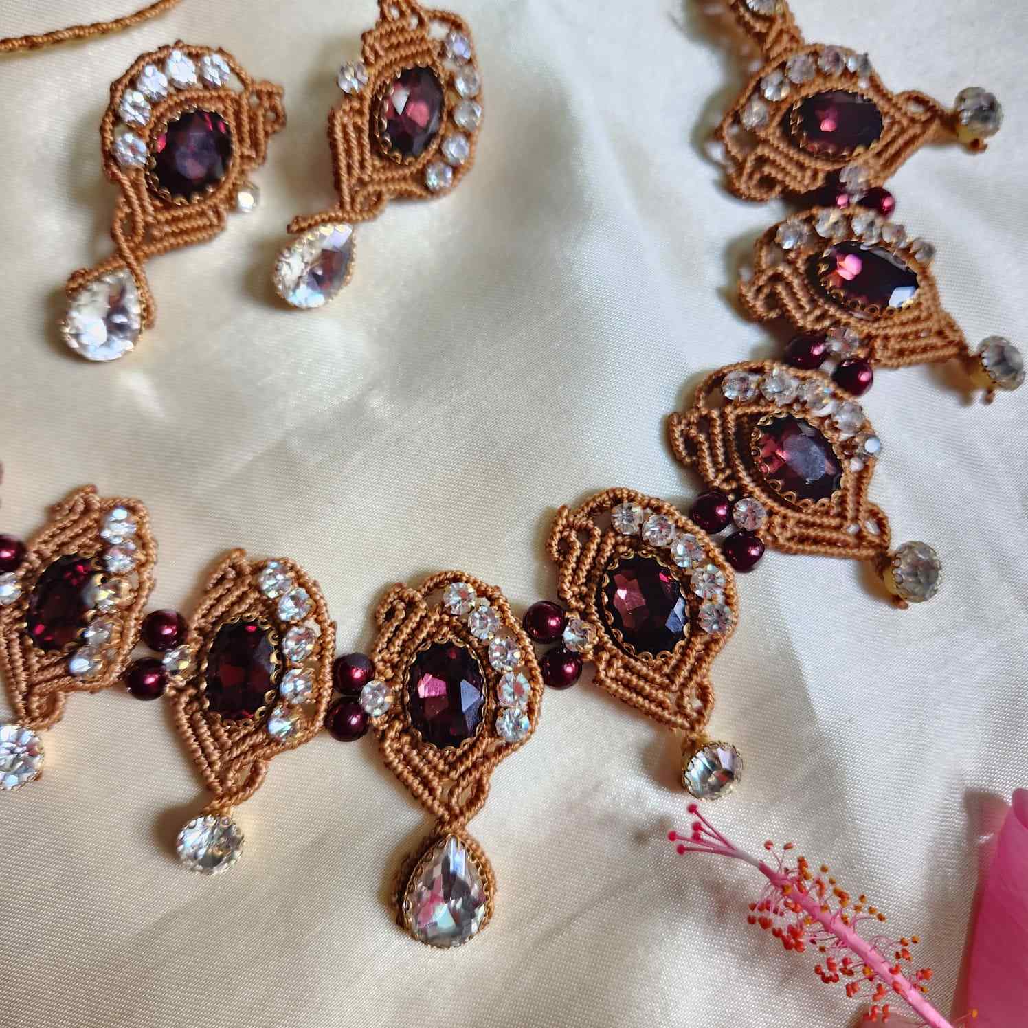 burgundy stone necklace partywear jewellery for party necklace for wedding stud earrings with stones