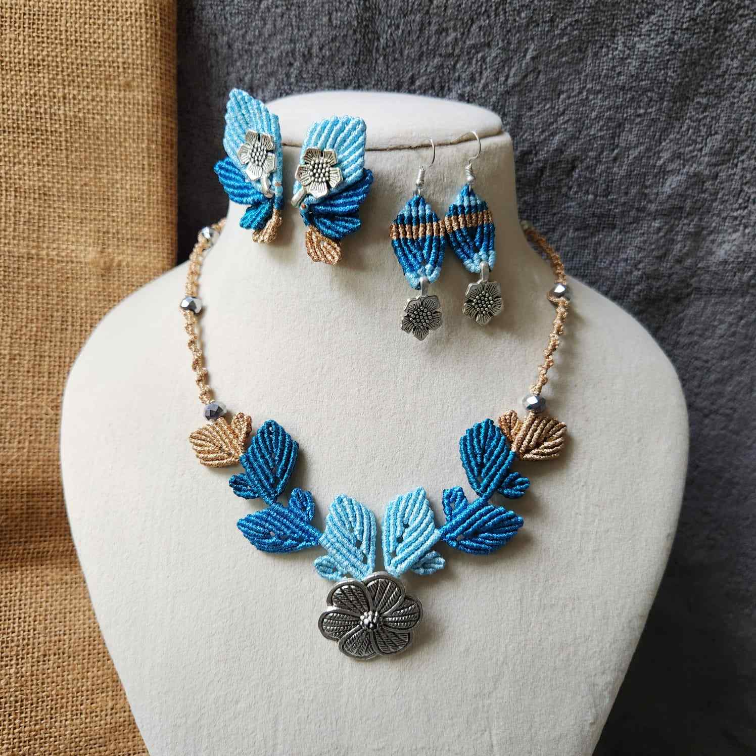 flower and leaves statement necklace and earrings set for women leaf necklace leaf earrings floral necklace haldi necklace