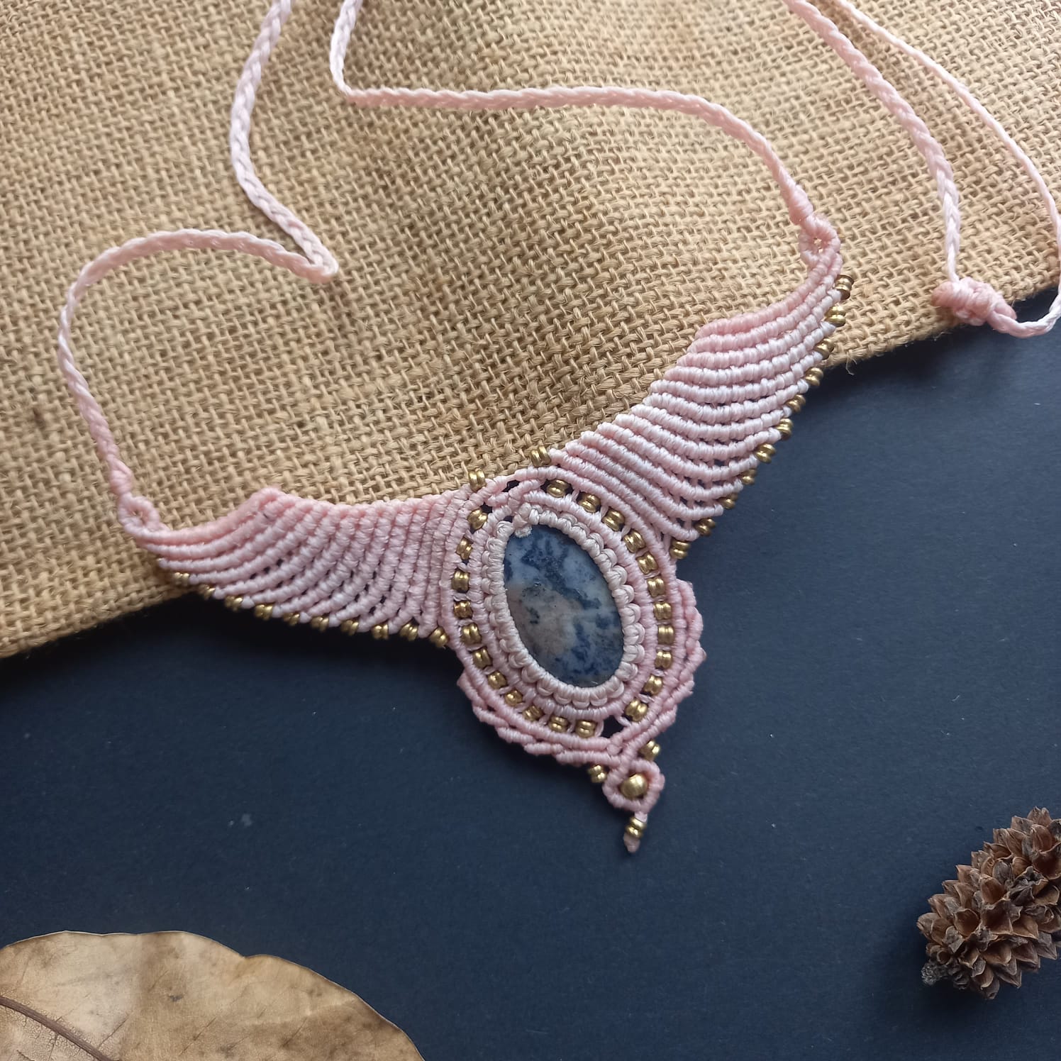 lapis stone necklace gold necklace macrame necklace bird necklace wing necklace