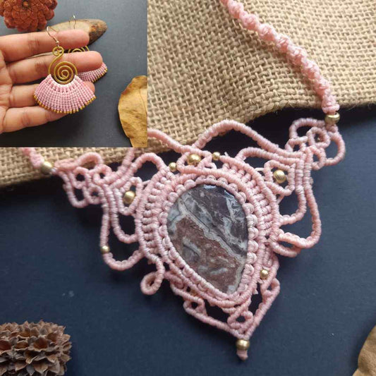 bead macrame necklace stone pendant stone necklace office wear jewellery macrame pendant necklace