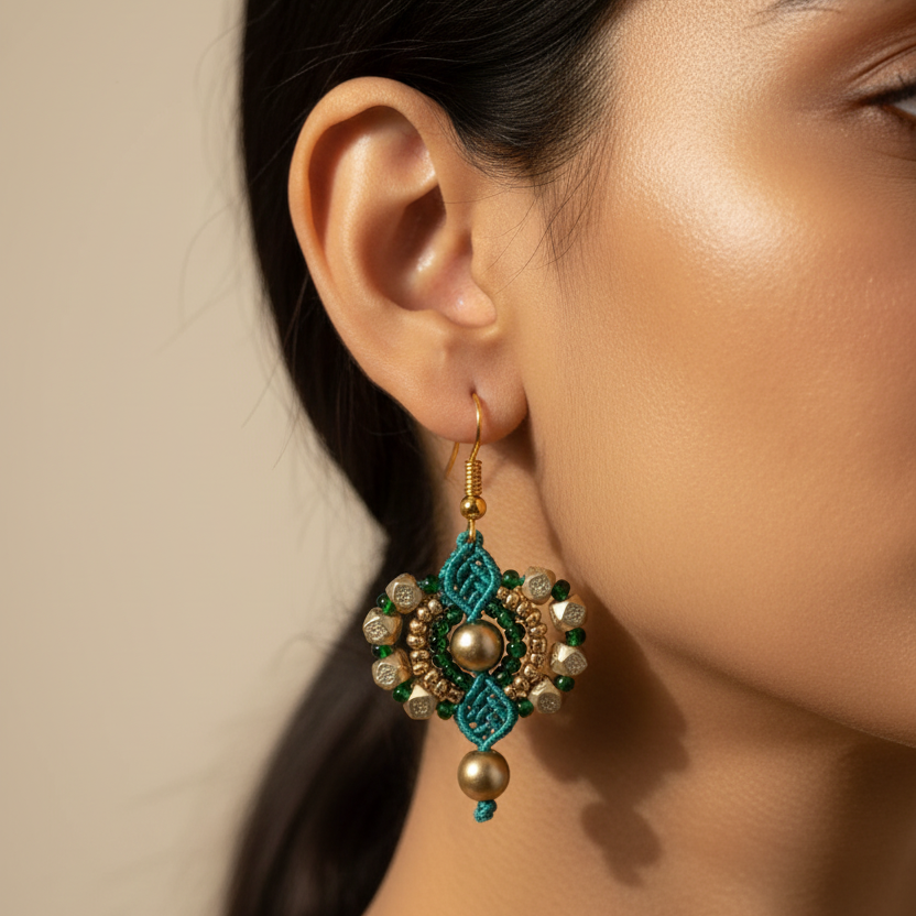 Swarna bead micromacrame earrings